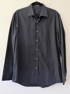 NWOT Paul Smith Black Grey Micro Check Cotton Button Down Shirt Slim Fit Modern
